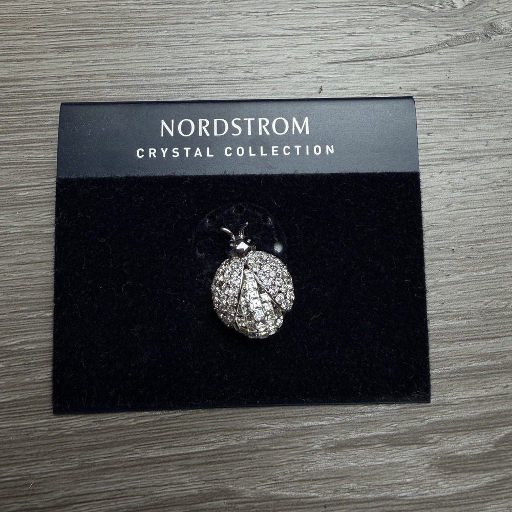 Nordstrom Crystal Collection Ladybug Brooch Pin Silver Tone Pave Rhinestone